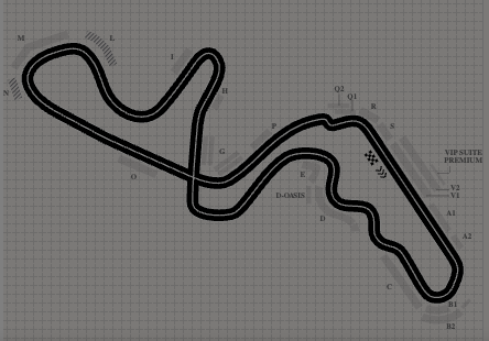 Circuit map with grandstand zones. Click a grandstand to see details.